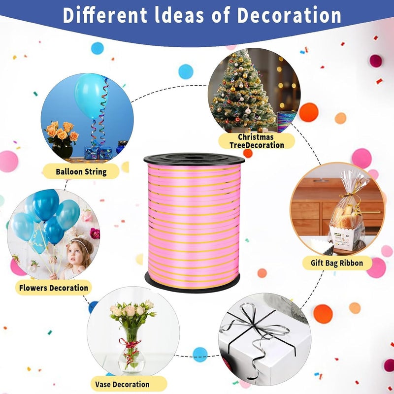 WFAUIBR Pink and Gold Curling Ribbon, 219 Yard Balloon Ribbon for Craft, Wedding, Florist Flower (1 Roll) - Image 5